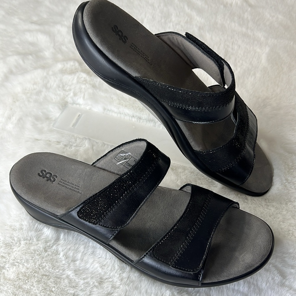 SAS Nudu Leather Slide Sandal Made in‎ USA Tripad Comfort Walking 10.5 Narrow